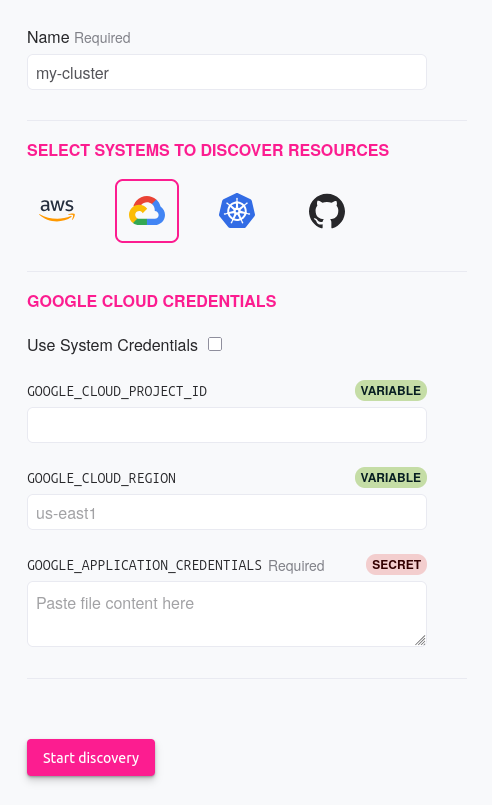 A screenshot of the Reliably Resources GCP Connector
