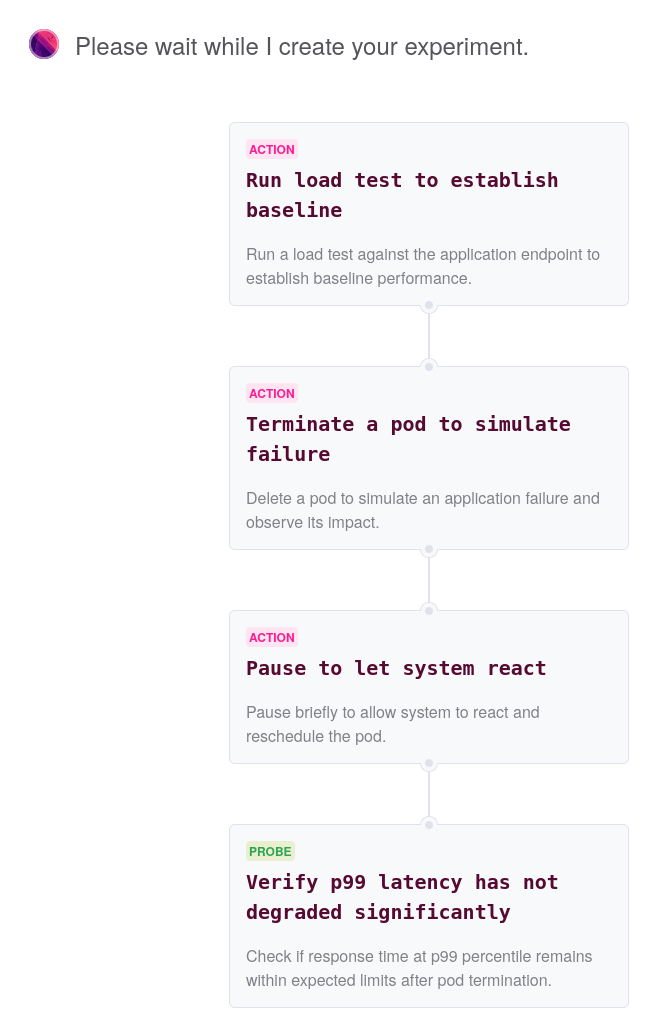 A screenshot of the Reliably assistant created experiment