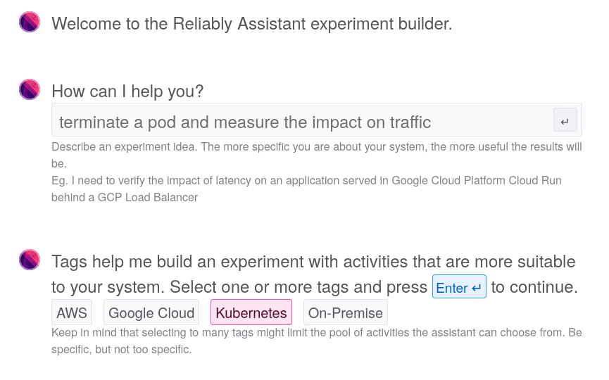 A screenshot of the Reliably assistant target form