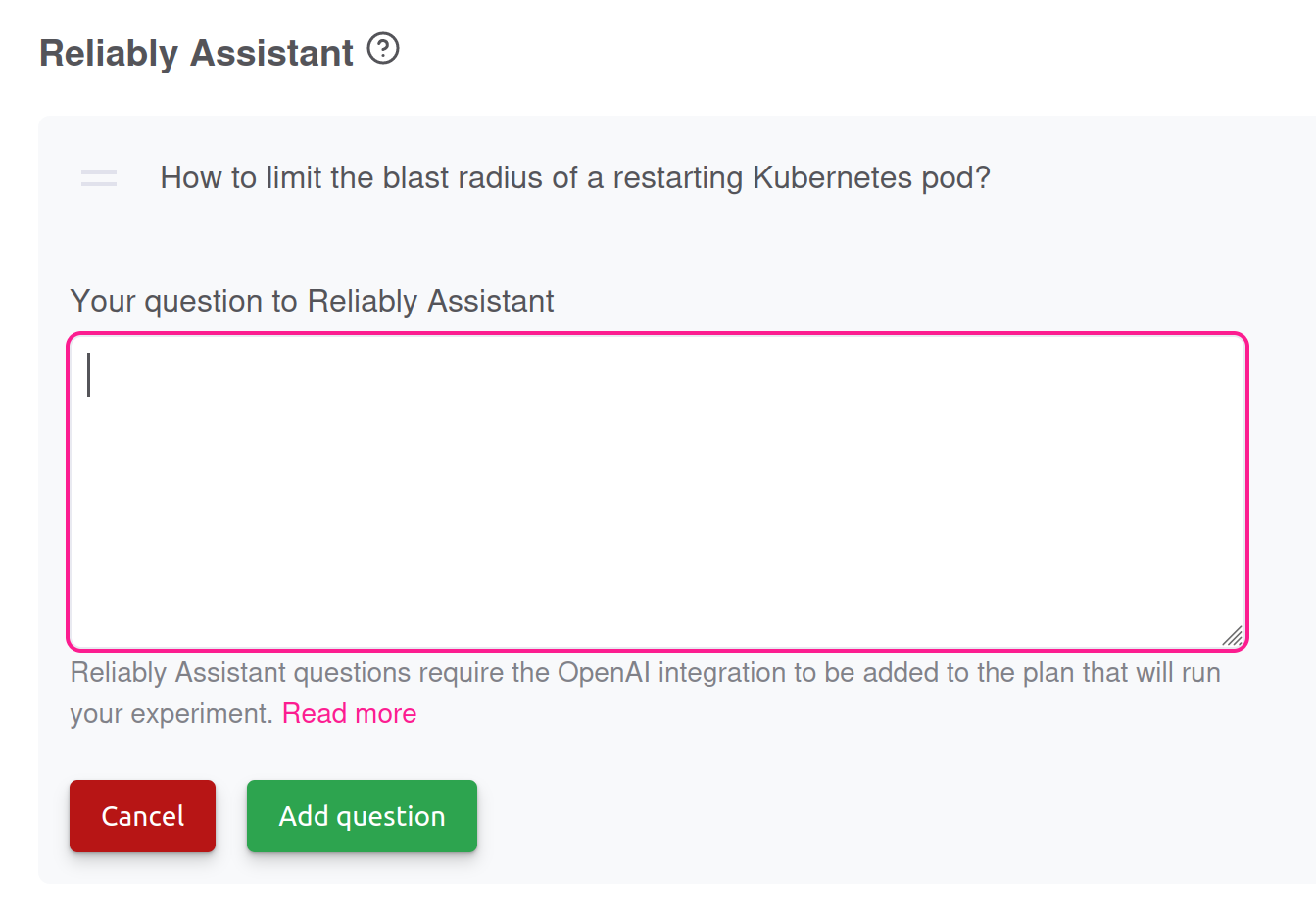 A screenshot of the Reliably builder assistant form.