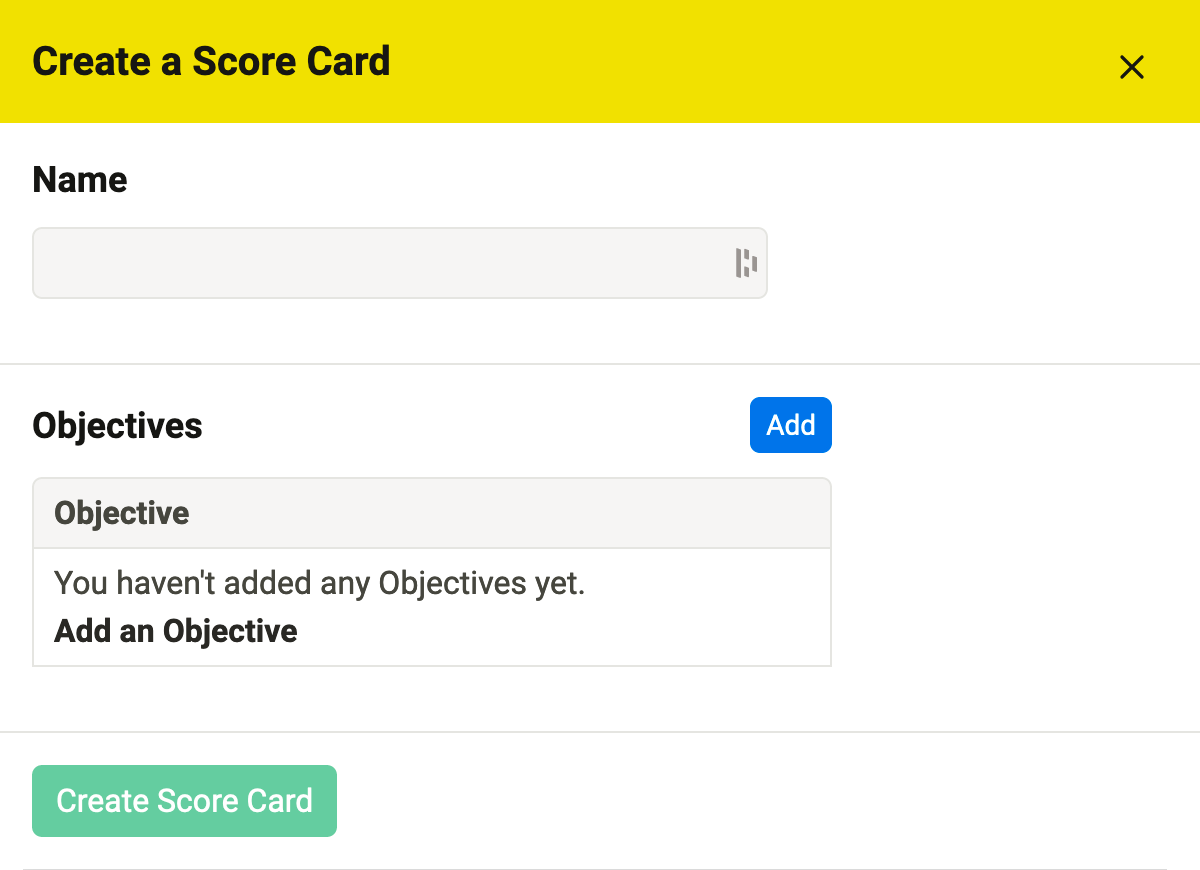 The score card creation form